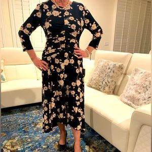 Maggy London ruched maxi dress with uneven hem